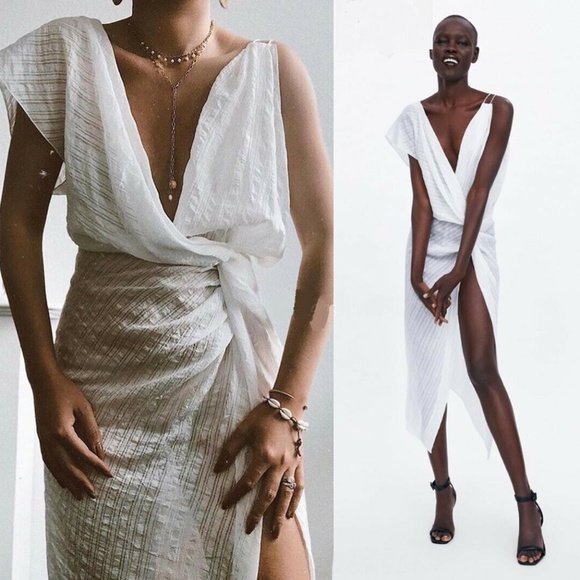 NWT ZARA WHITE ASYMMETRIC BLOUSE MIDI DRESS - Picture 1 of 7